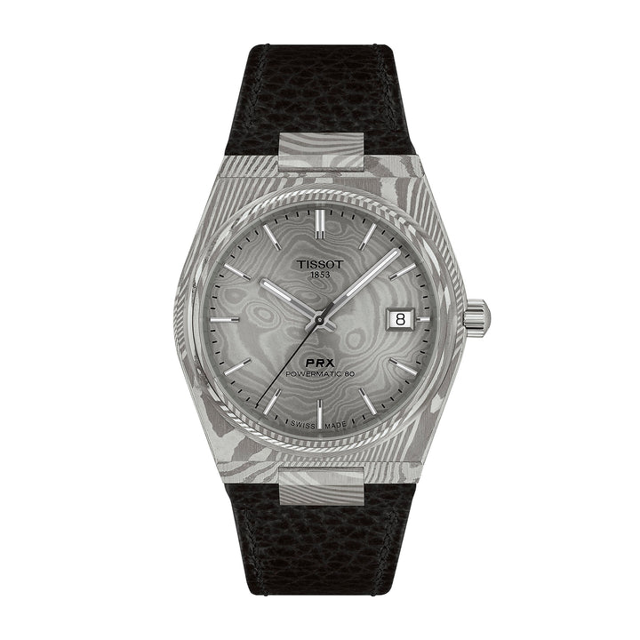 Tissot PRX Damascus Steel Powermatic 80 Automatic Watch in Damascened Stainless Steel with Leather Strap 38 mm T137.807.96.081.00