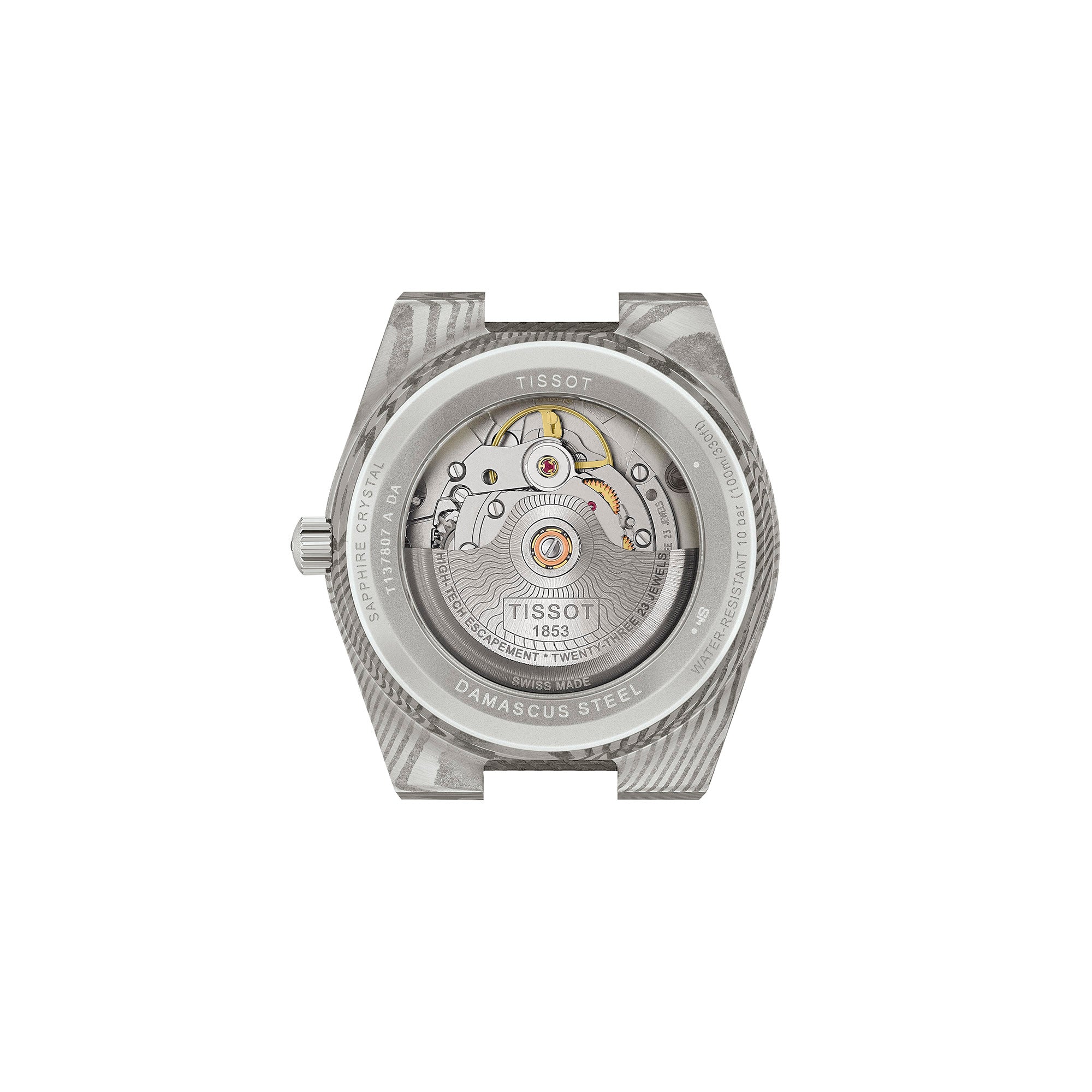 Montre Tissot PRX Acier Damas Powermatic 80 automatique en acier inoxydable damassé bracelet cuir 38 mm T137.807.96.081.00