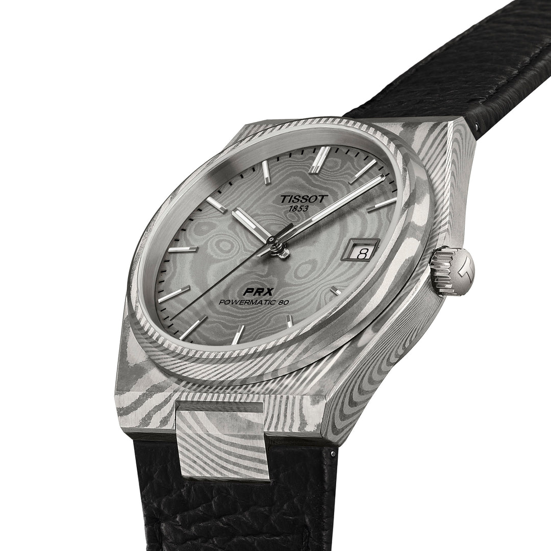 Tissot PRX Damascus Steel Powermatic 80 Automatic Watch in Damascened Stainless Steel with Leather Strap 38 mm T137.807.96.081.00