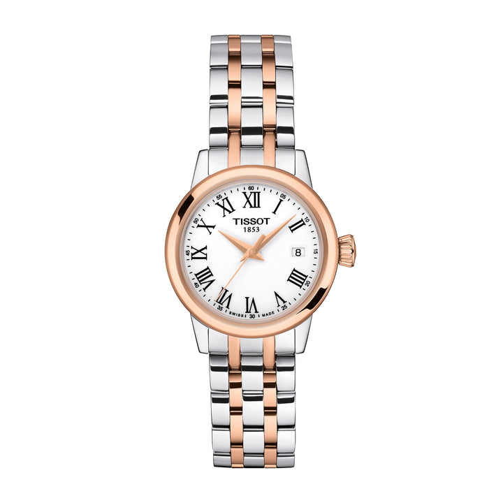 Tissot Classic Dream Lady quartz watch in two-tone stainless steel with rose gold PVD coating 28 mm T129.210.22.013.00
