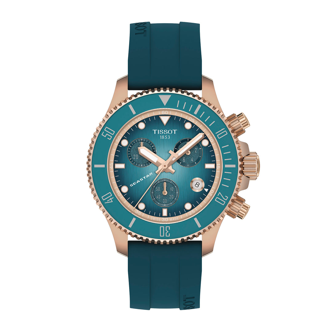 Tissot Seastar 1000 Quartz Chronograph Watch in Stainless Steel with Rose Gold PVD Coating, Synthetic Strap, 38 mm T120.217.37.041.00