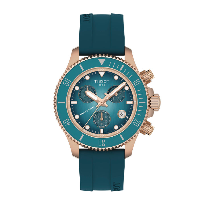 Tissot Seastar 1000 Quartz Chronograph Watch in Stainless Steel with Rose Gold PVD Coating, Synthetic Strap, 38 mm T120.217.37.041.00