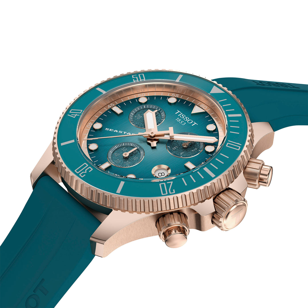 Tissot Seastar 1000 Quartz Chronograph Watch in Stainless Steel with Rose Gold PVD Coating, Synthetic Strap, 38 mm T120.217.37.041.00