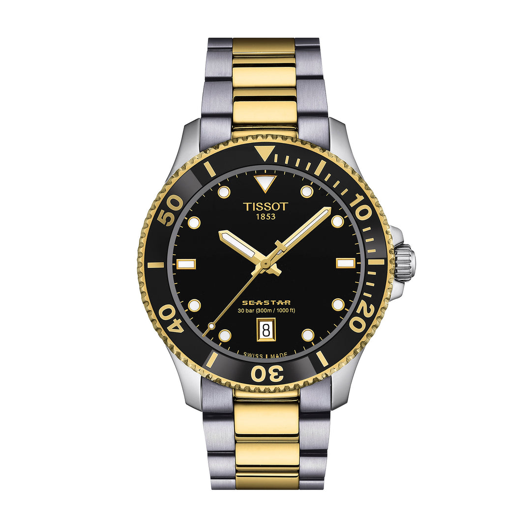 Montre Tissot Seastar 1000 quartz en acier inoxydable bi-ton revêtement PVD or jaune 40 mm T120.410..22.051.00