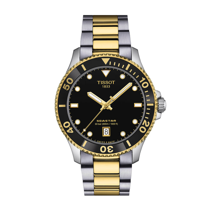 Montre Tissot Seastar 1000 quartz en acier inoxydable bi-ton revêtement PVD or jaune 40 mm T120.410..22.051.00