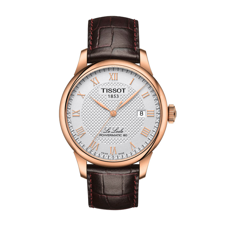 Montre Tissot Le Locle Powermatic 80 automatique en acier inoxydable revêtement PVD or rose bracelet cuir 39.3 mm T006.407.36.033.00