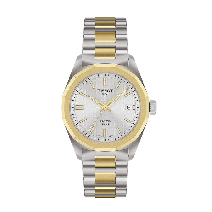 Tissot PRC 100 Solar quartz solar watch in two-tone stainless steel with yellow gold PVD coating, 34 mm T151.822.22.031.00