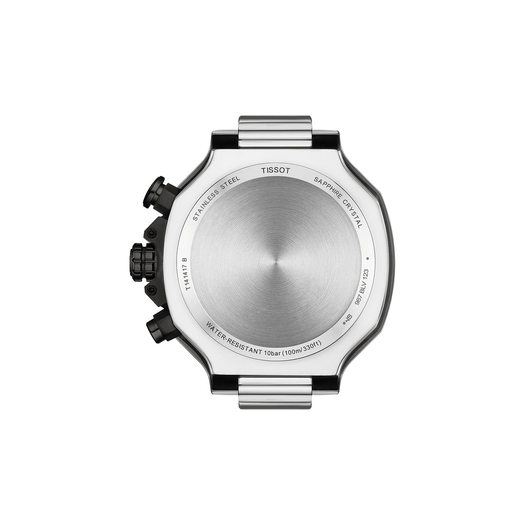Montre Tissot T-Race quartz en acier inoxydable revêtement PVD noir et bleu bracelet silicone 45 mm T141.417.27.041.00
