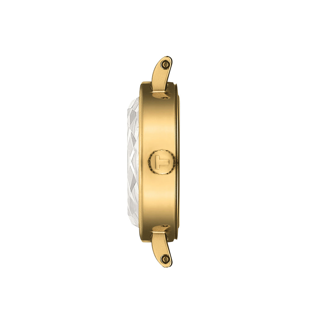 Tissot Lovely Round quartz watch in stainless steel with yellow gold PVD coating, 19.5 mm leather strap T140.009.36.041.00
