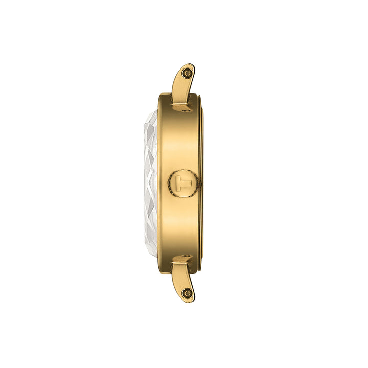Tissot Lovely Round quartz watch in stainless steel with yellow gold PVD coating, 19.5 mm leather strap T140.009.36.041.00
