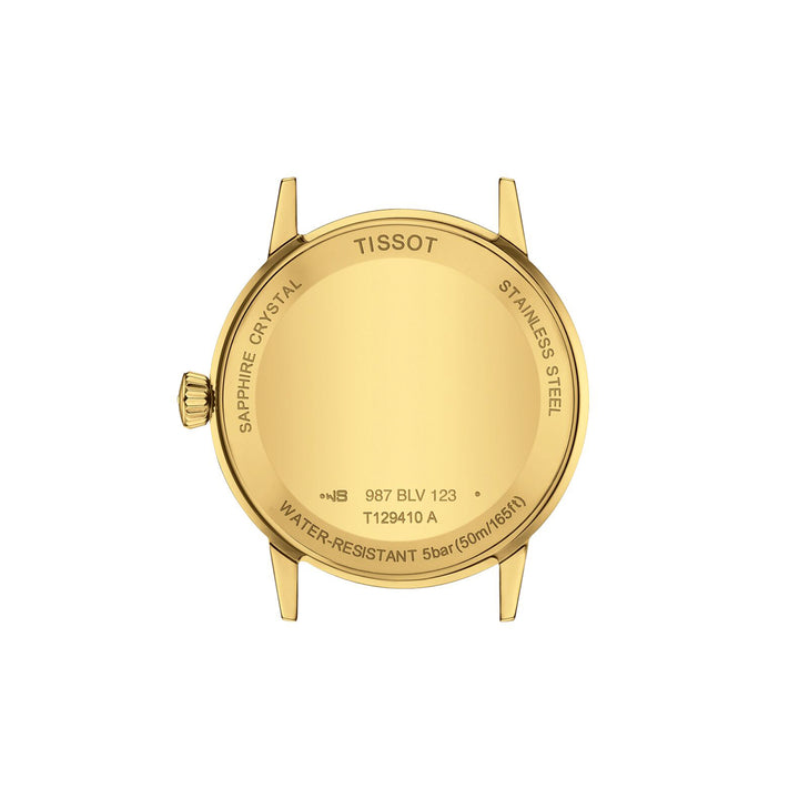 Tissot Classic Dream quartz watch in stainless steel with yellow gold PVD coating, leather strap, 42 mm T129.410.36.261.00