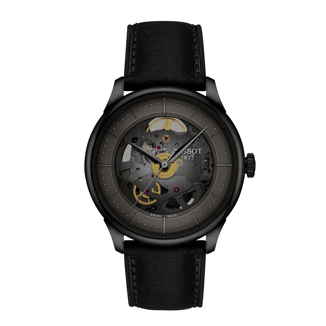 Montre Tissot Chemin des Tourelles Skeleton automatique 39 mm en cuir T139.836.36.441.00