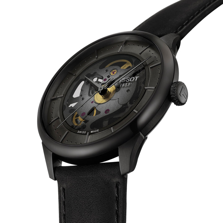 Montre Tissot Chemin des Tourelles Skeleton automatique 39 mm en cuir T139.836.36.441.00