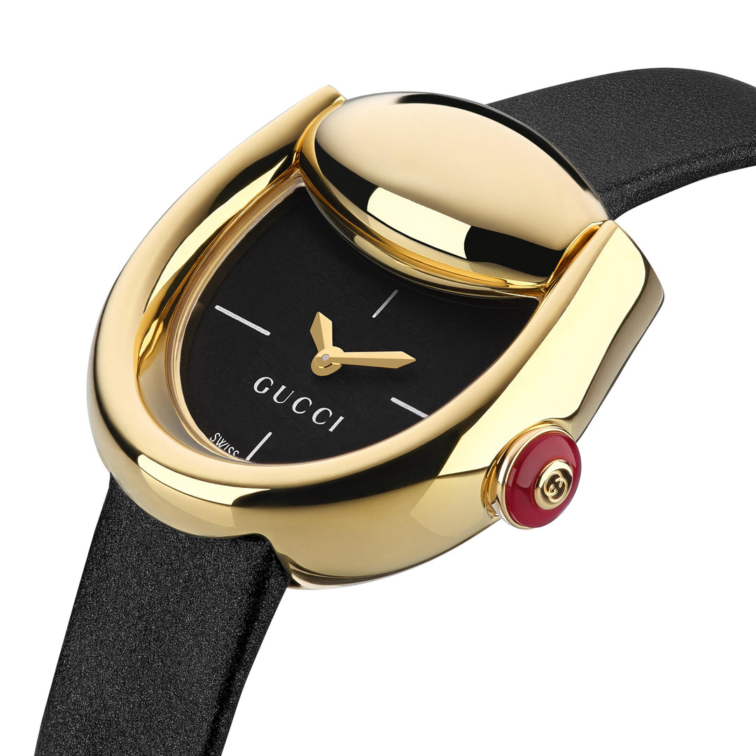 Montre Gucci Horsebit quartz en acier inoxydable bracelet cuir 27 x 25mm YA168505