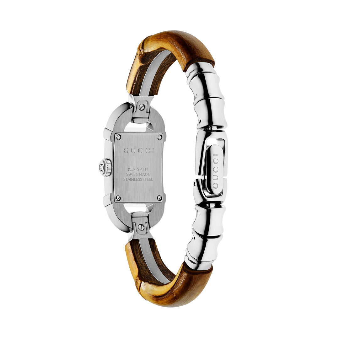 Gucci Bamboo quartz watch in stainless steel with bamboo wood bracelet 22mm x 17mm YA170502