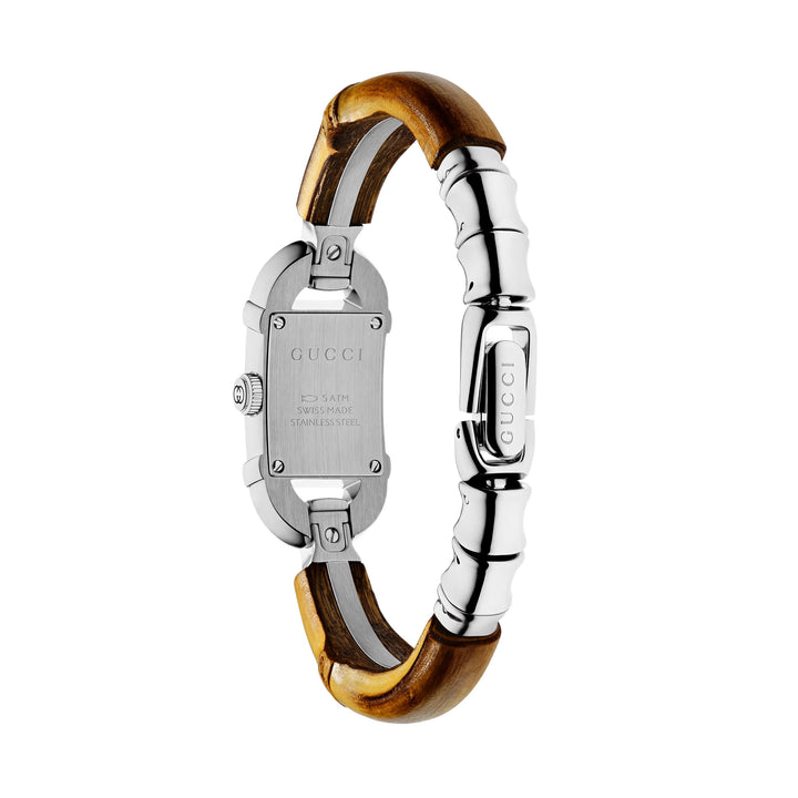Gucci Bamboo quartz watch in stainless steel with bamboo wood bracelet 22mm x 17mm YA170502