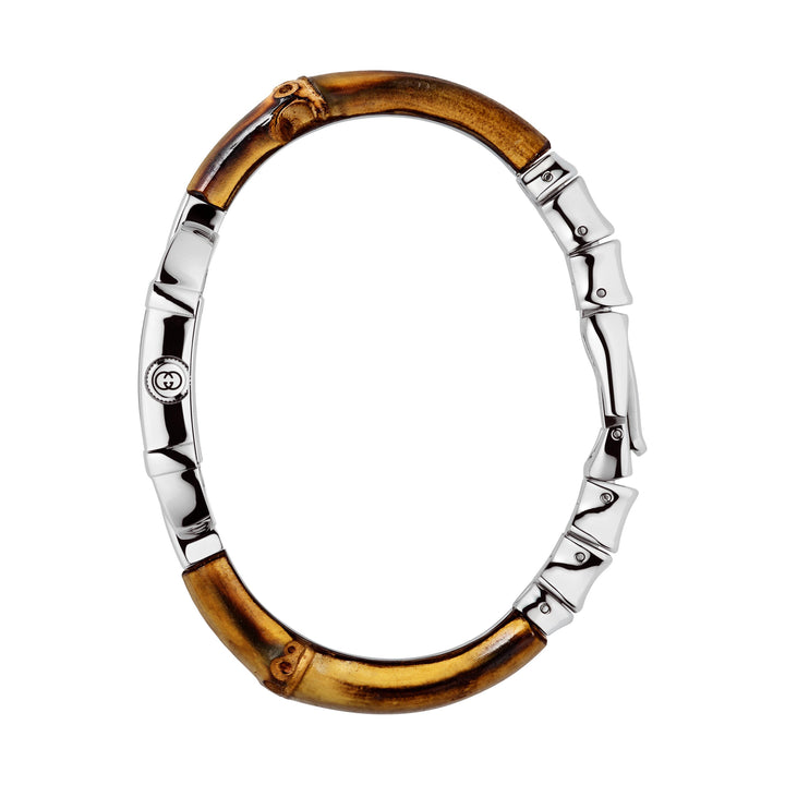 Gucci Bamboo quartz watch in stainless steel with bamboo wood bracelet 22mm x 17mm YA170502