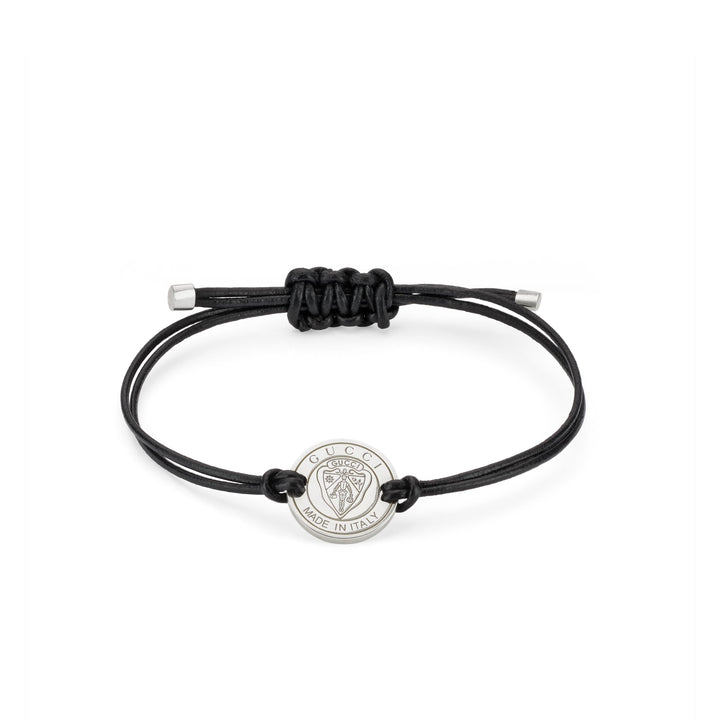 Bracelet Gucci Crest en argent sterling bracelet cuir noir YBA874283001