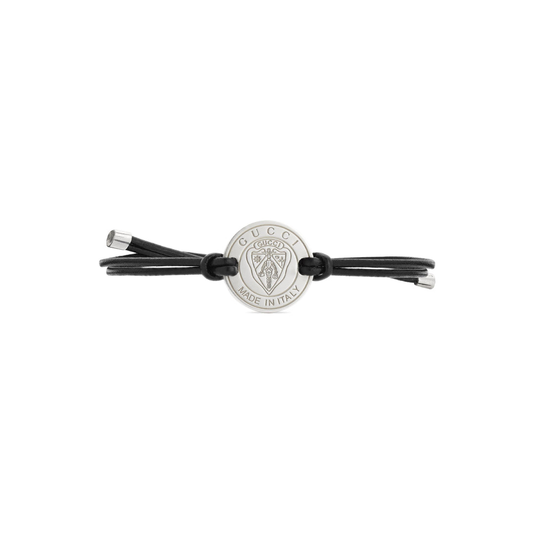 Bracelet Gucci Crest en argent sterling bracelet cuir noir YBA874283001