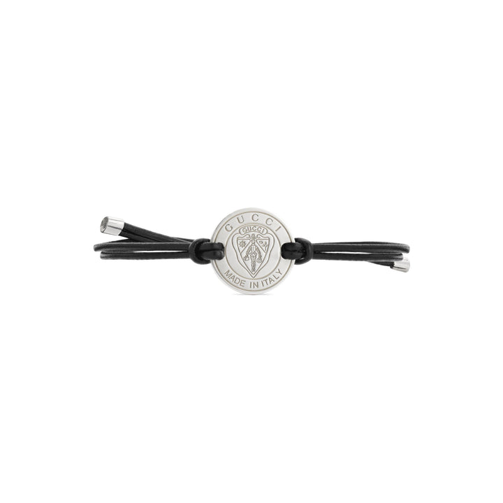 Bracelet Gucci Crest en argent sterling bracelet cuir noir YBA874283001