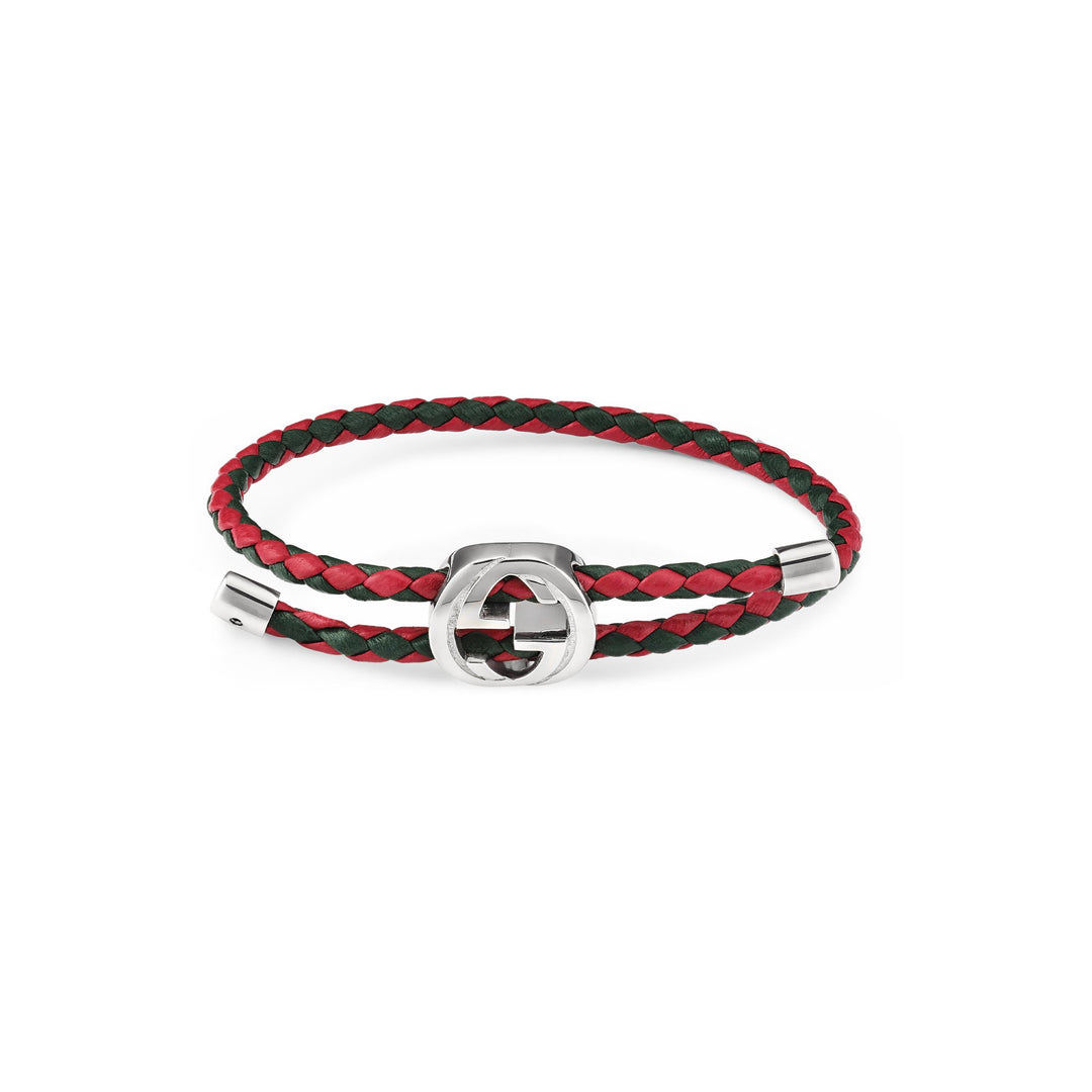 Bracelet Gucci Web en argent sterling bracelet cuir rouge et vert YBA874343001