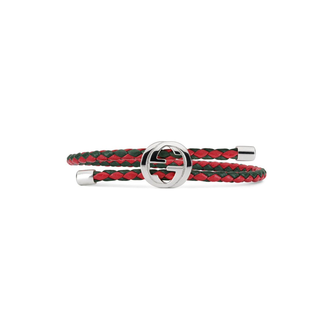 Bracelet Gucci Web en argent sterling bracelet cuir rouge et vert YBA874343001