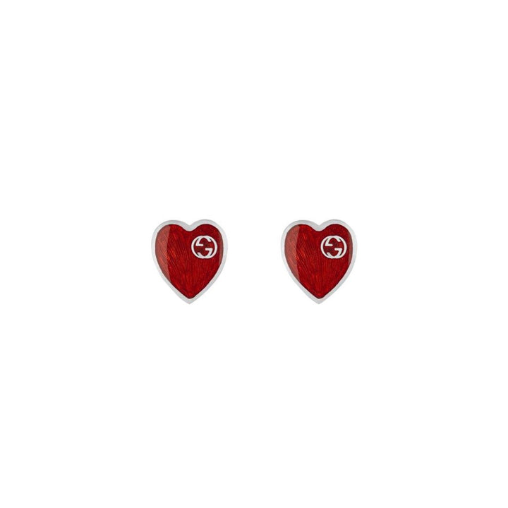 Gucci Heart silver earrings, heart-shaped set with red enamel