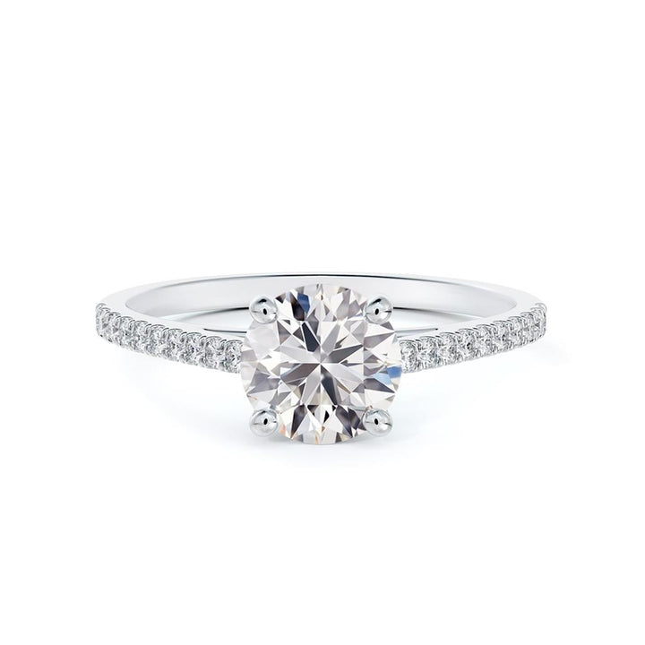 Bague de fiançailles solitaire pavée en or blanc 18k diamant 0.31 ct