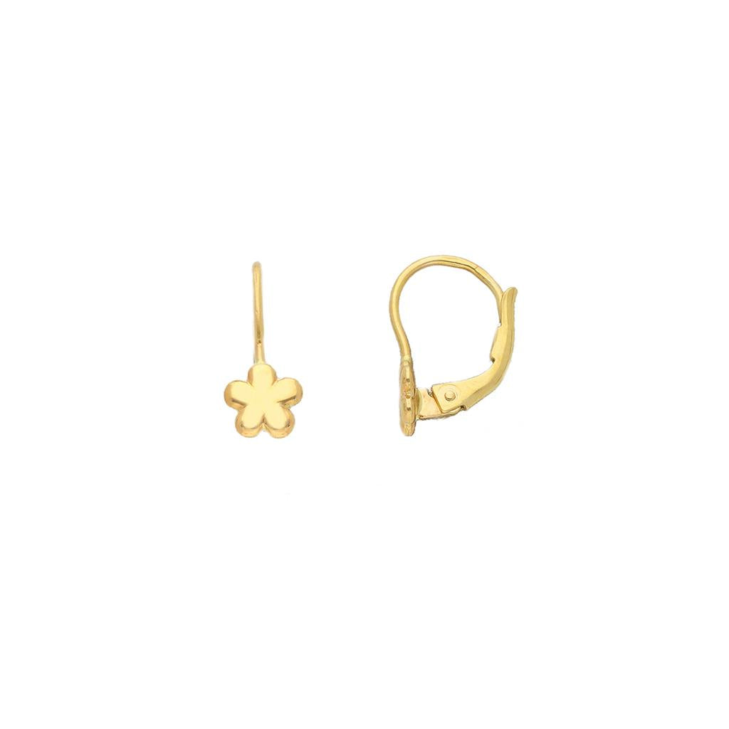 Boucles d'oreilles dormeuse bébé en or jaune 18K Fleur