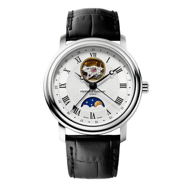 Frederique Constant Classics Heart Beat Moonphase watch in stainless steel with leather strap FC-335MC4P6
