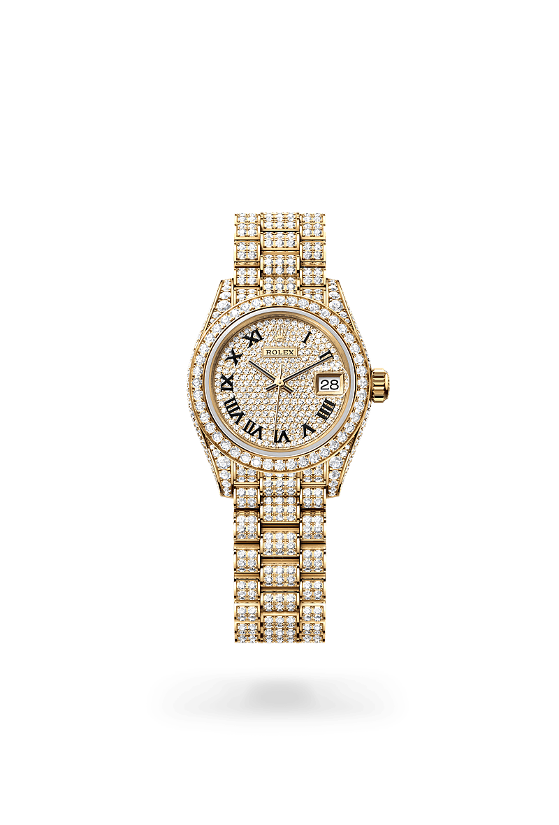 Rolex Lady-Datejust in 18 ct yellow gold with case sides and lugs set with diamonds, M279458RBR-0001 - Bijouterie Italienne