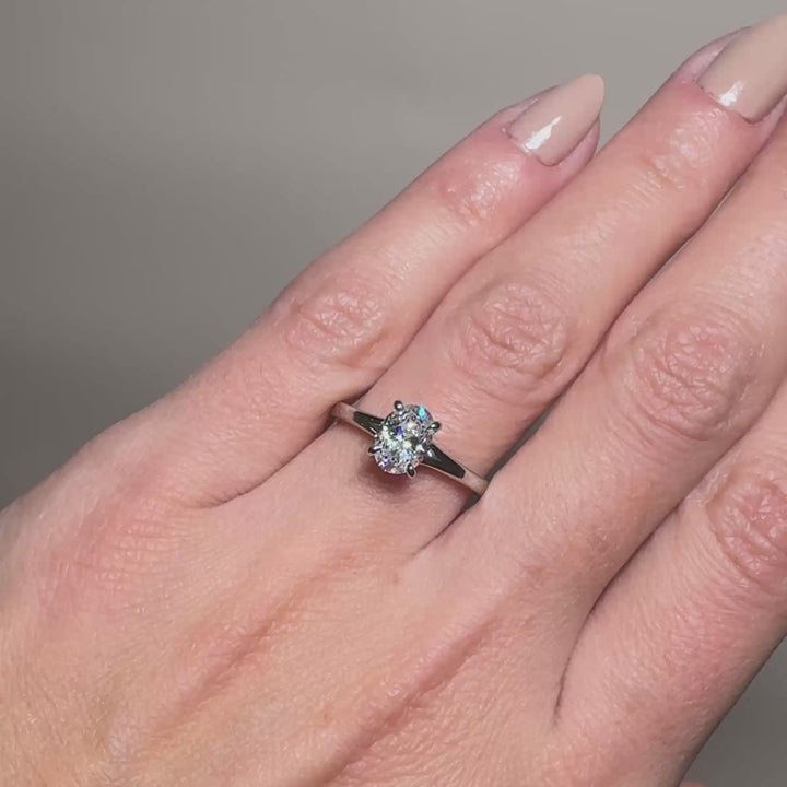 Bague de fiançailles anneau divisé en platine diamant ovale 1.01 ct