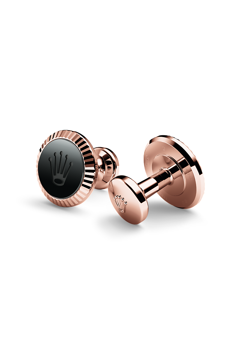 Rolex ‘Fluted’ cufflinks in Everose gold and ceramic, a1035 at Bijouterie Italienne