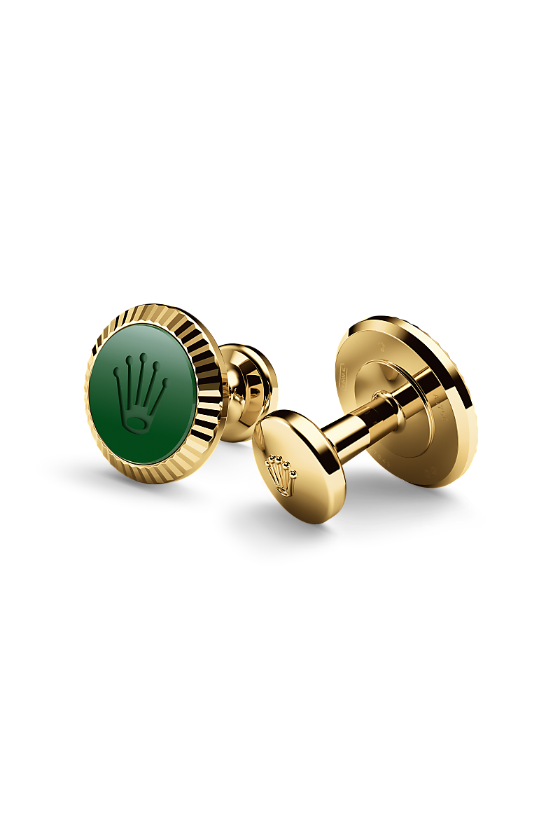 Rolex ‘Fluted’ cufflinks in Yellow gold and ceramic, a1038 at Bijouterie Italienne