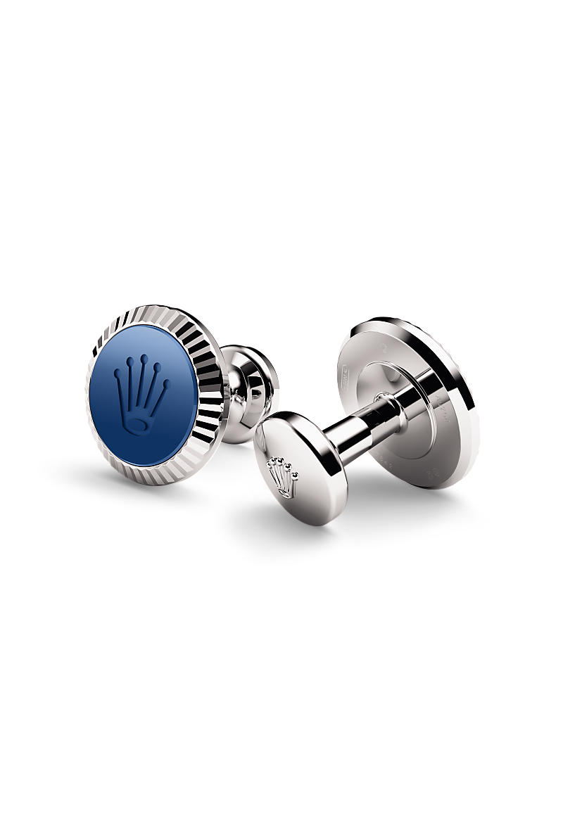 Rolex ‘Fluted’ cufflinks in White gold and ceramic , a1039 at Bijouterie Italienne