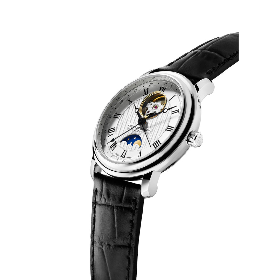 Frederique Constant Classics Heart Beat Moonphase watch in stainless steel with leather strap FC-335MC4P6