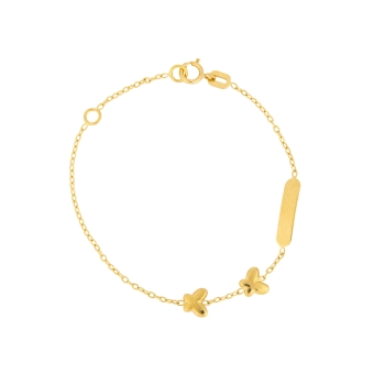 18K Yellow Gold Baby Cable Bracelet Butterfly 