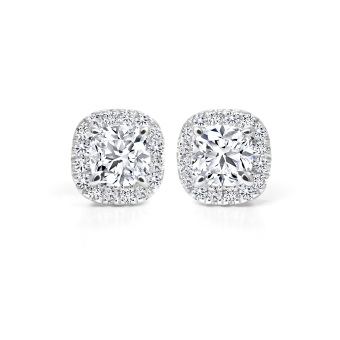 Forevermark Cushion Halo Solitaire Studs - Available from 0.30ct to 0.80ct