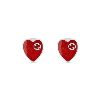 Boucles d'oreilles Gucci Heart en argent, en forme de coeur serti avec émail rouge