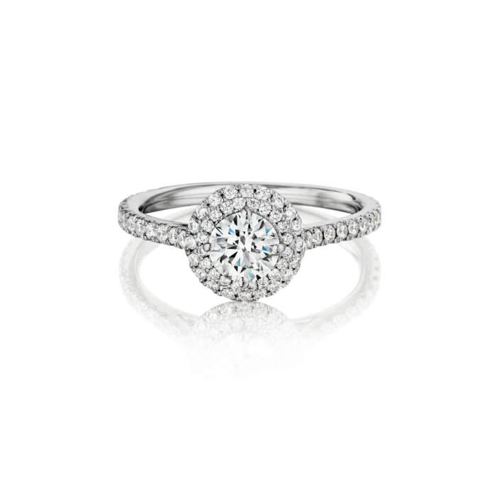Ring set with a round diamond and a double halo